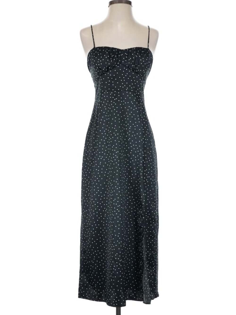 Polka Dot Maxi Dress with Thigh Slit and Sweetheart Neckline